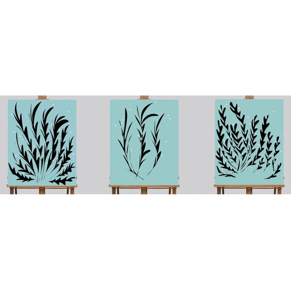 Ocean Seaweed Set of 3 Canvas Wraps